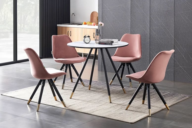 Marble Effect Dining Table 4 Chairs Offer Wowcher