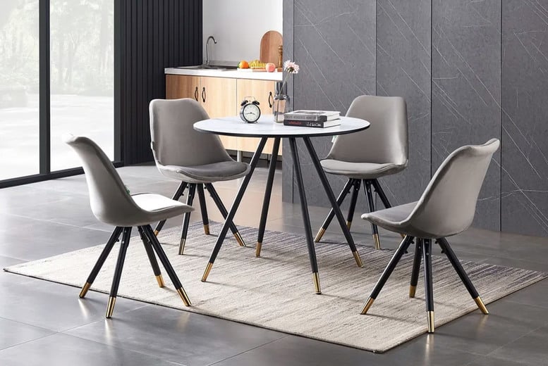 Marble Effect Dining Table 4 Chairs Offer Wowcher