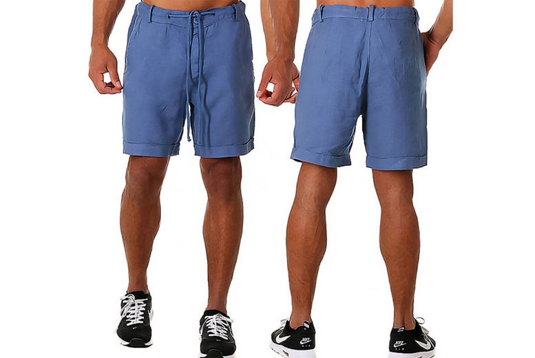 Men-Casual-Beach-Shorts-Loose-Fit-Linen-Shorts-Solid-Color-with-Pocket-2