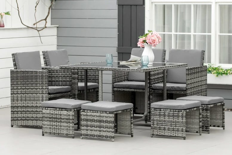 10 seater rattan discount garden furniture grey