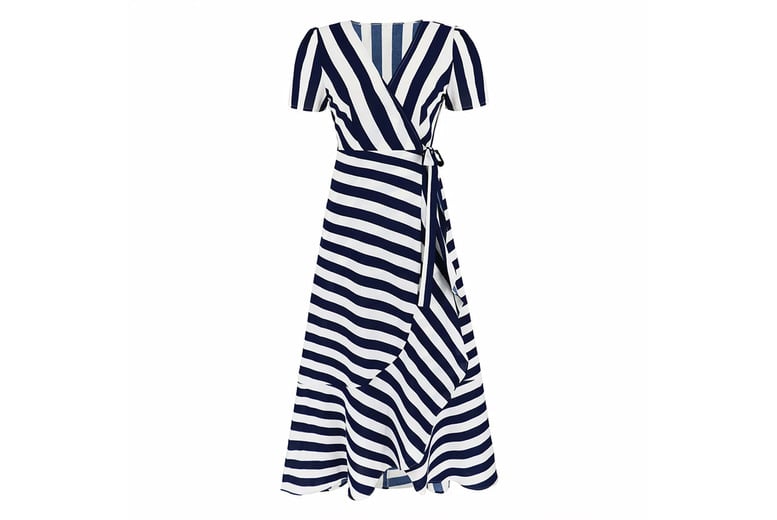 Women’s Stripe Ruffle Wrap Maxi Dress Deal - Wowcher