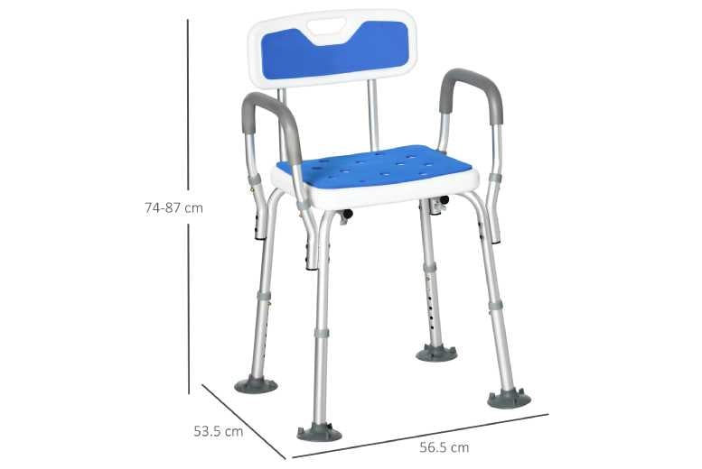 HOMCOM Shower Chair, Padded, Height Adjustable, Blue - Wowcher