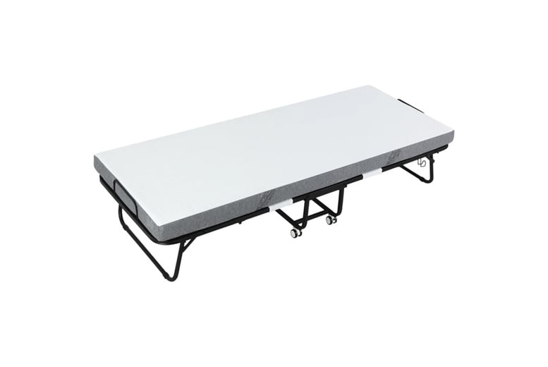 White foldable store bed frame