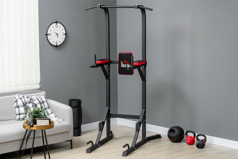 HOMCOM Multifunctional Power Tower Pull Up Dip Station Black