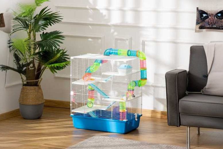 PawHut Hamster Cage 5 Level Tunnel Wheel Bottle Blue Wowcher