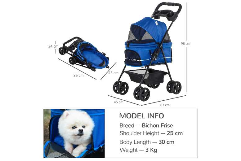 PawHut No-Zip Pet Stroller One-Click Fold - 2 Colours - Wowcher