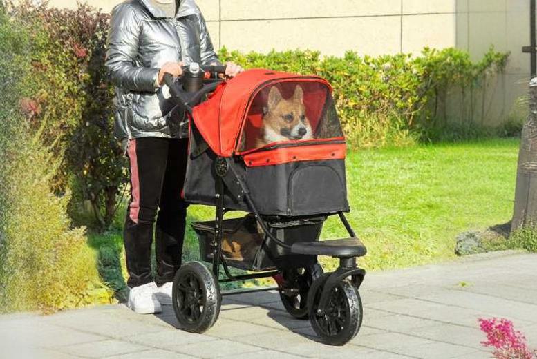 PawHut 3-Wheel Pet Stroller, Folding, Oxford Cloth, Red/Black ...