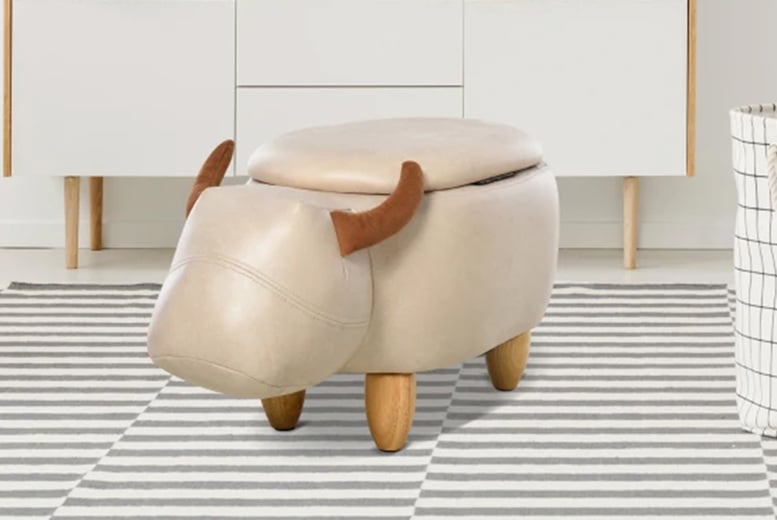 Leather-Upholstered-Cow-Storage-Stool-Ivory-1