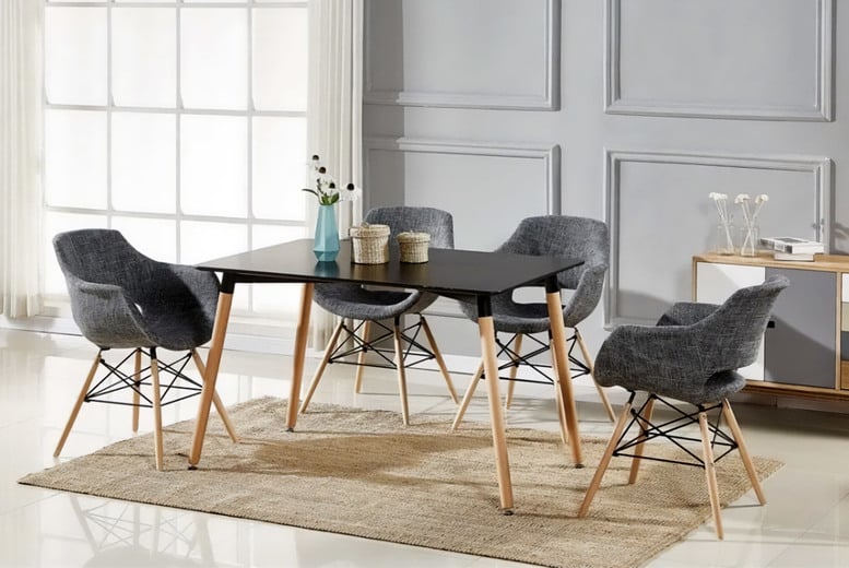 Scandi Dining Table Tub Chairs Set Deal Wowcher