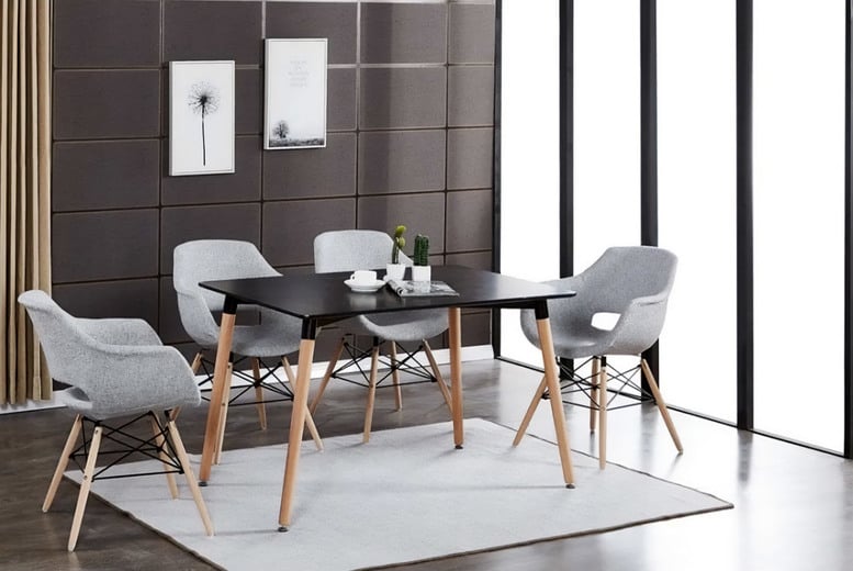 Scandi Dining Table Tub Chairs Set Deal Wowcher