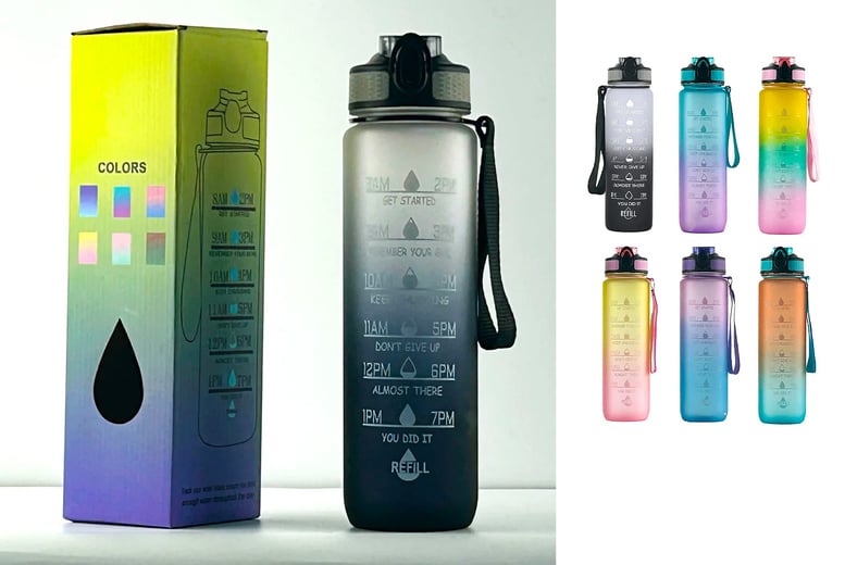 1000 ML Aesthetic Water Bottle With Time Marker Leak Proof Reusable BPA  Free Frosted Plastic-Motivational