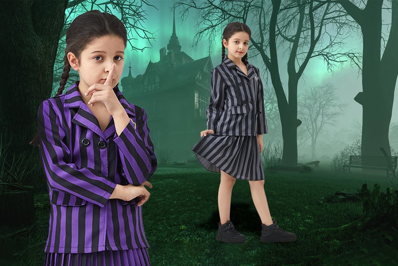 Gift 3-10 Years Kids Girls/women Wednesday Addams Series Cosplay Party  Costume Set Dress/outfit Fancy Dress Up