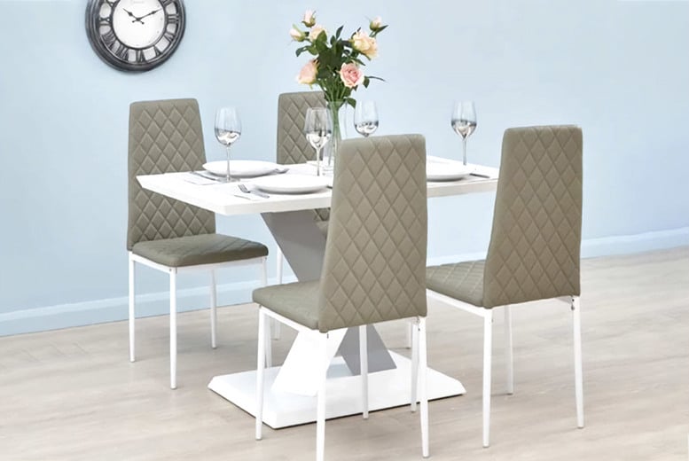 Pedestal Dining Table with 4 Chairs Deal High Gloss Finish Wowcher