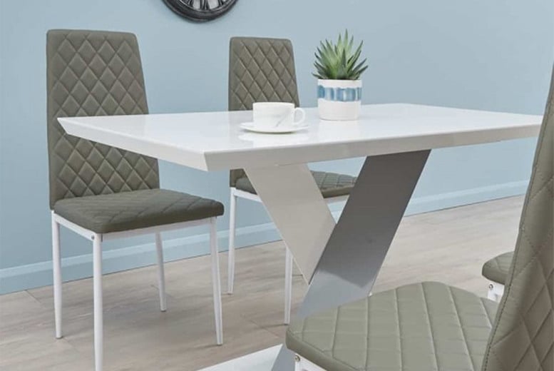 Pedestal Dining Table with 4 Chairs Deal High Gloss Finish Wowcher