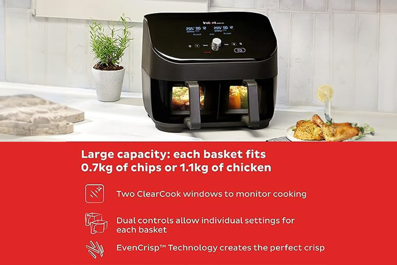 Instant Vortex Plus 8-In-1 Dual Airfryer With Clear Cook Windows
