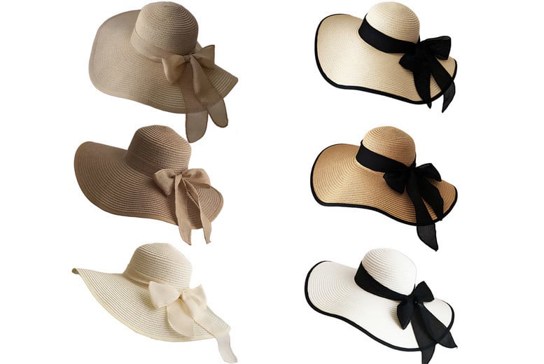 Women Wide Brim Straw Hat With Bowtie Beach Hat-2