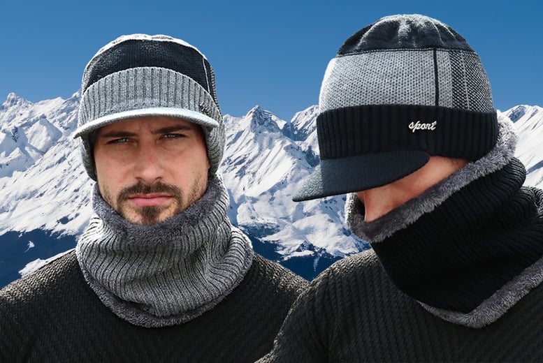 Knitted-Peaked-Beanie-and-Neck-Warmer-1