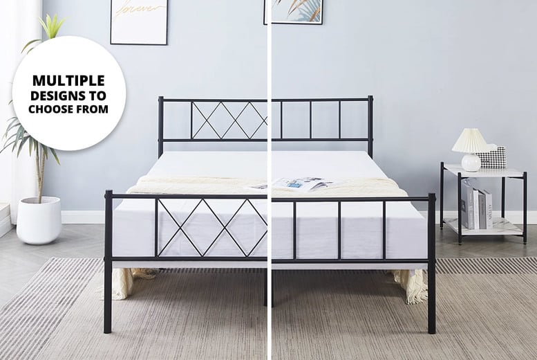 Metal double store bed and mattress