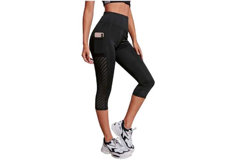 Ladies Cropped 3/4 High Waist Fitness Leggings with Pockets - LivingSocial