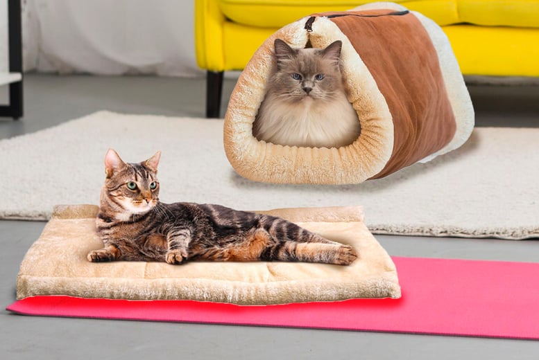 Two-In-One-Cat-Cave-and-Bed-with-Self-Heating-Thermal-Core-No-Electric-Blanket-1