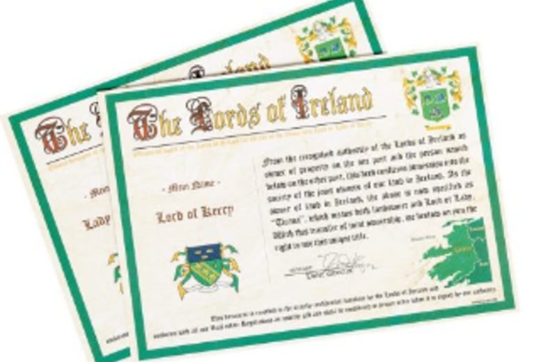 Irish Lord or Ladyship Title for One or Two or Four Persons