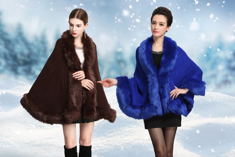 Navy faux outlet fur cape