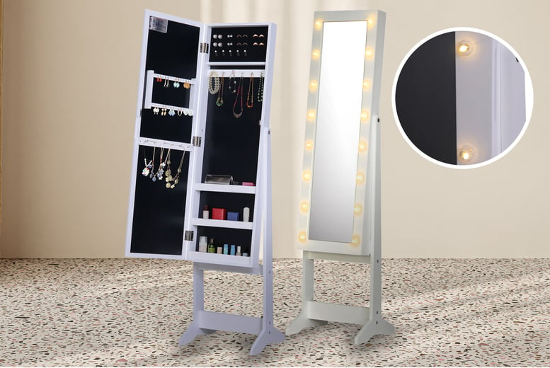 Floor Standing Led Mirrored Jewellery Cabinet Offer Livingsocial