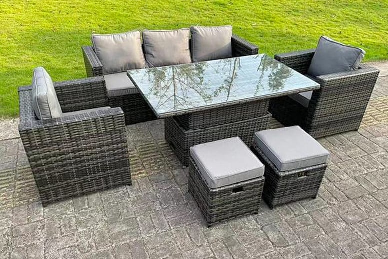 7 piece rattan lounge set with store occasional table