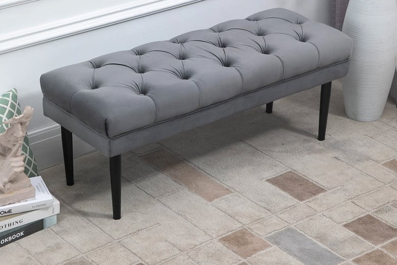 32136358-HOMCOM-Grey-Buttoned-Accent-Bench-1