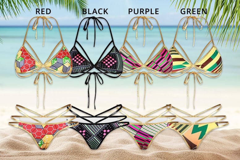 3–Piece Halter Bikini Set with Lace Shorts Offer - LivingSocial